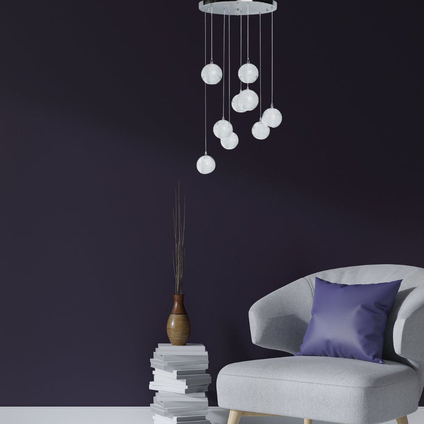 9 light Crystal Spheres Chandelier // Round Chrome Canopy