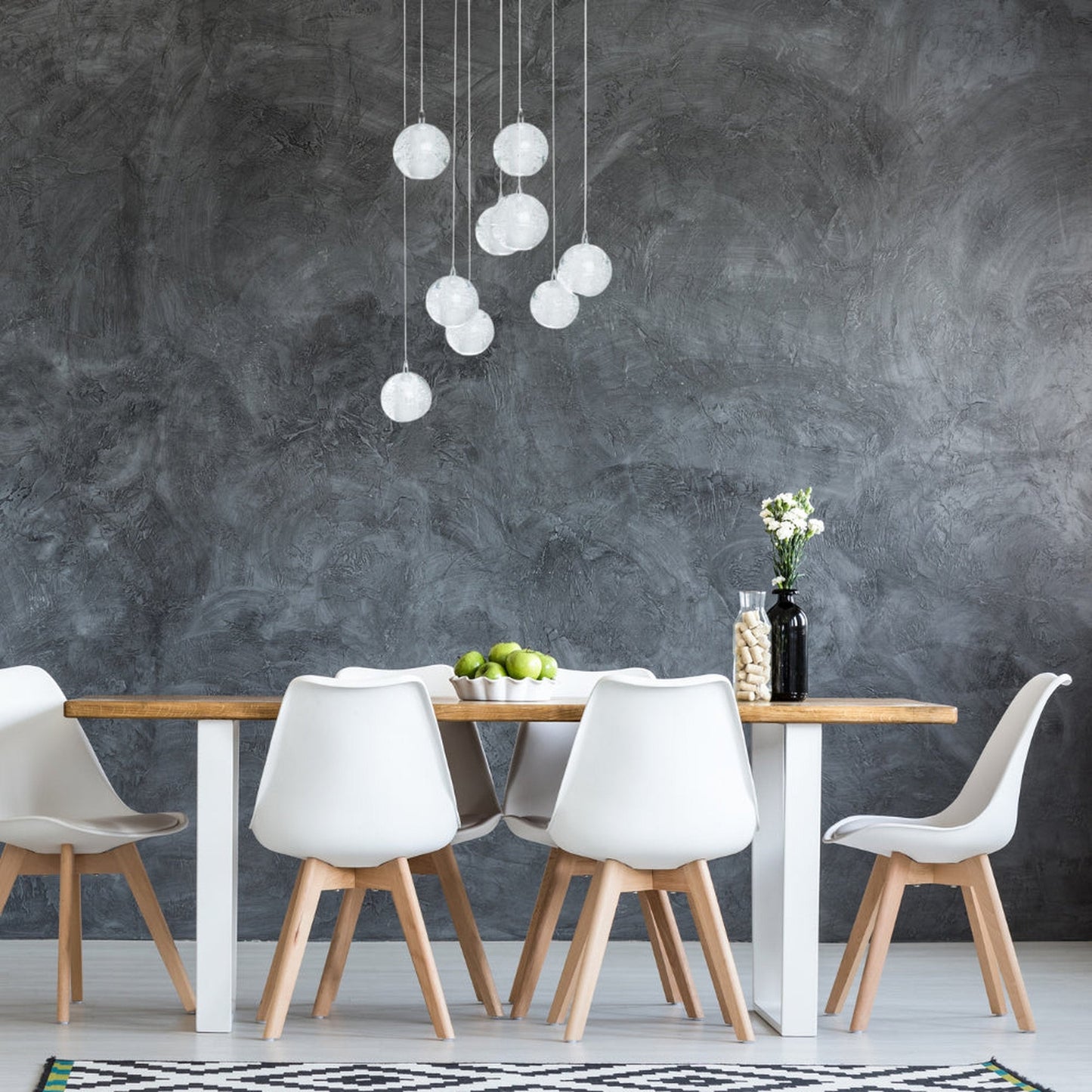 9 light Crystal Spheres Chandelier // Round Chrome Canopy