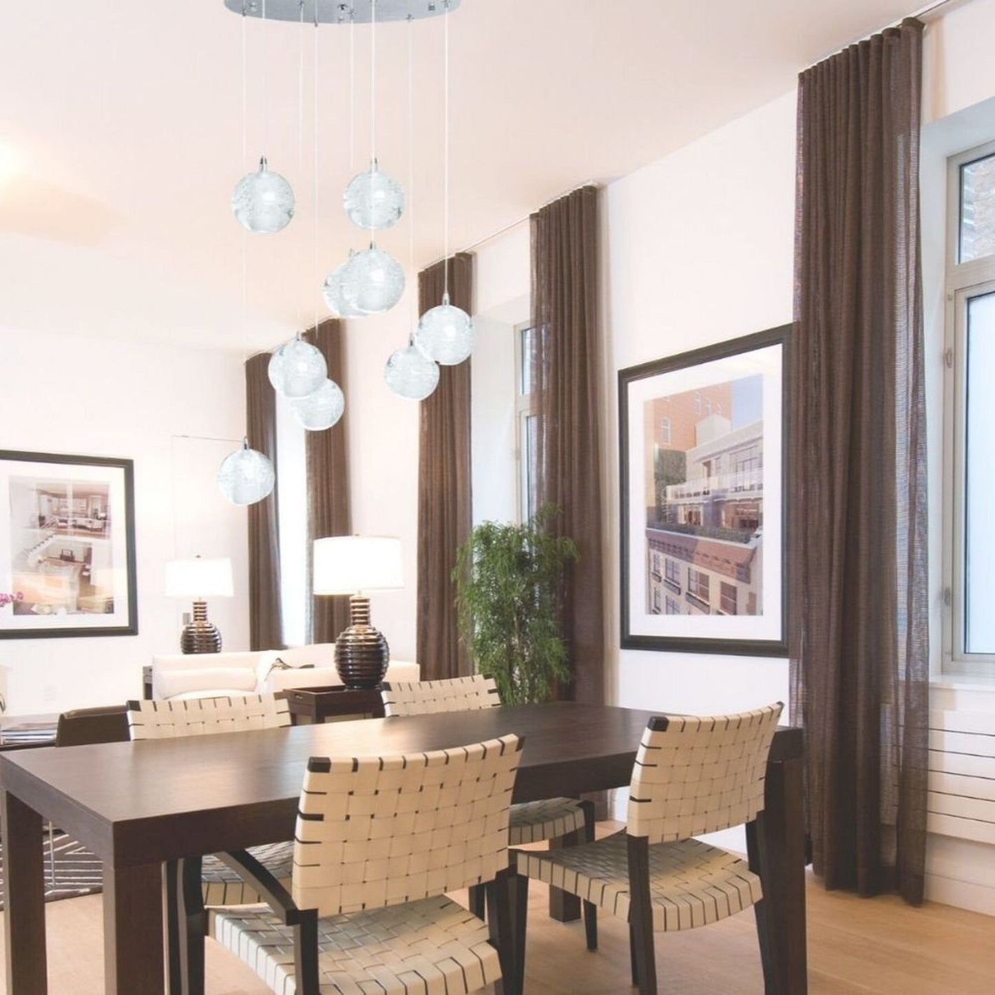 9 light Crystal Spheres Chandelier // Round Chrome Canopy