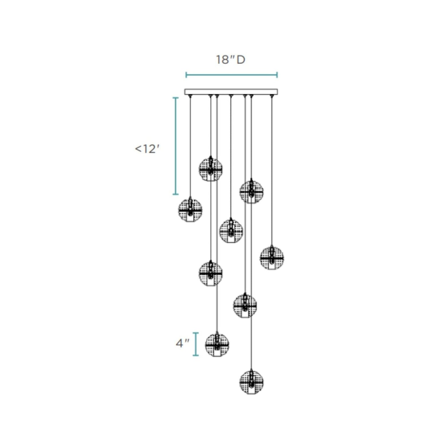 9 light Crystal Spheres Chandelier // Round Chrome Canopy