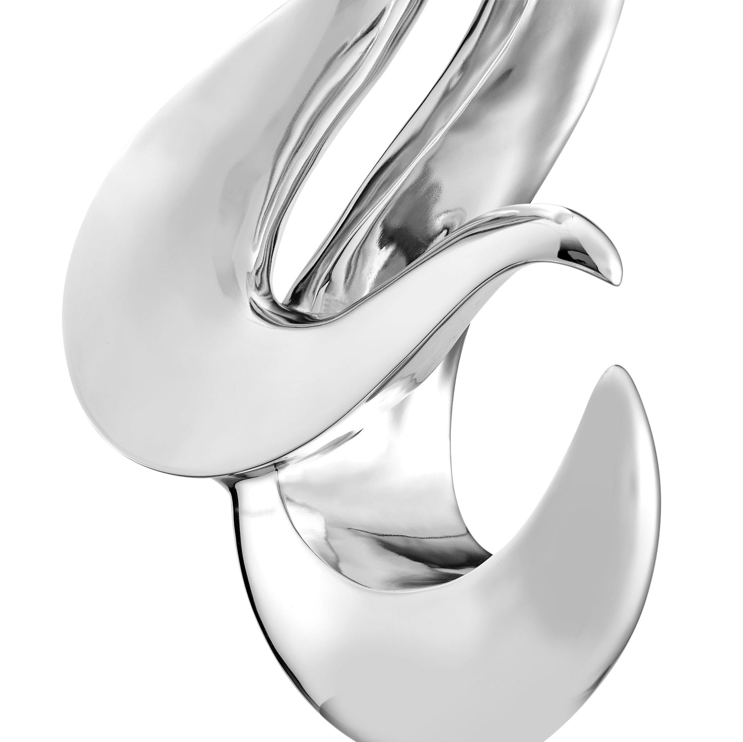 Chrome Flame Floor Sculpture With White Stand, 65" Tall