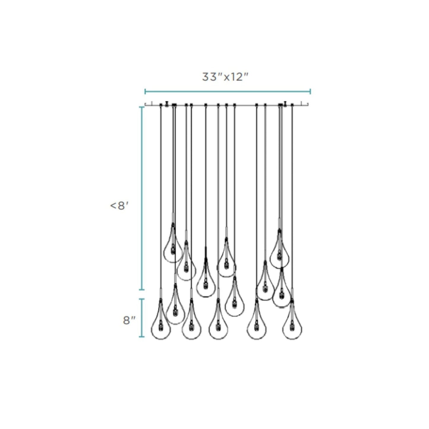Modern Glass Drops Chandelier // 14 Lights // Rectangular Chrome Canopy