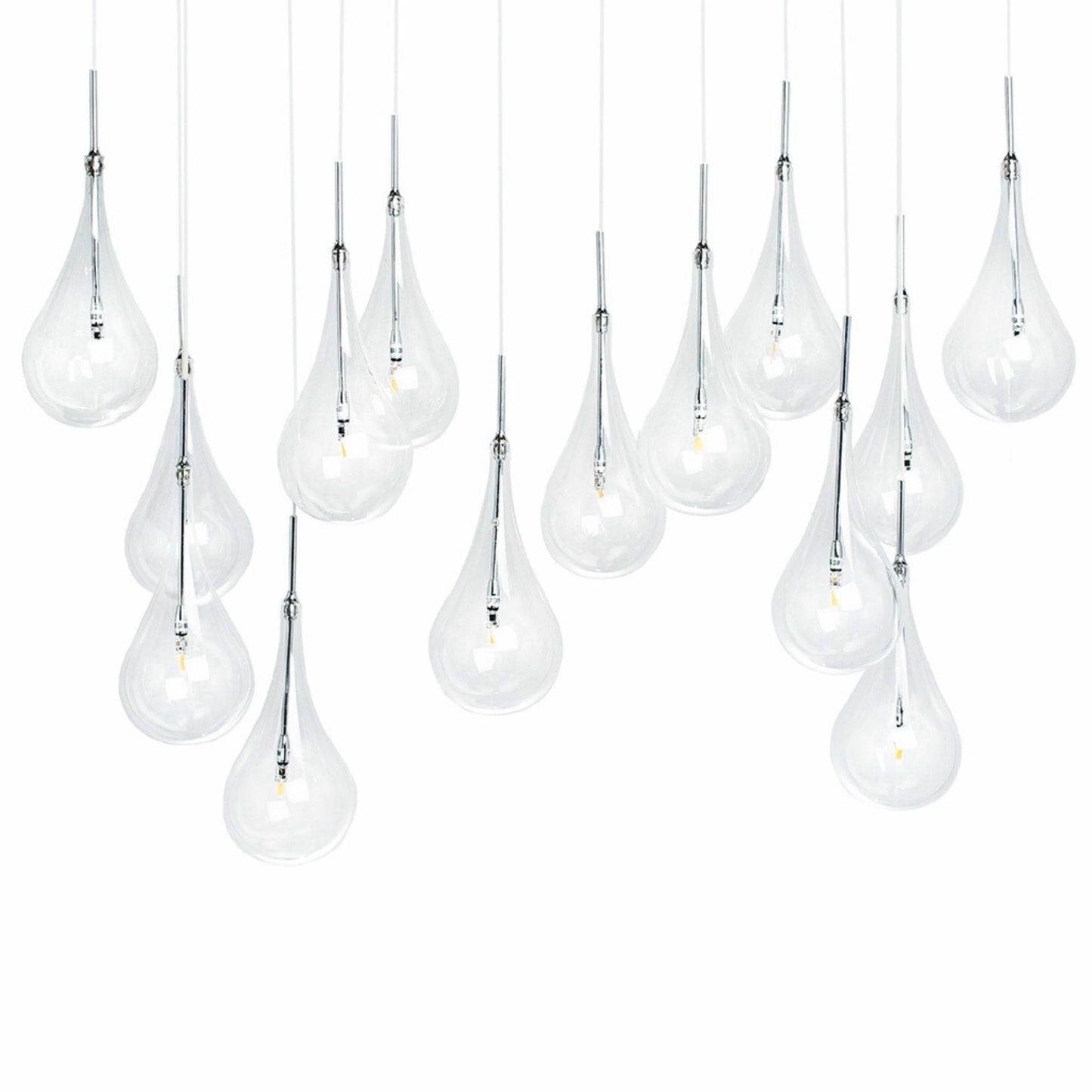 Modern Glass Drops Chandelier // 14 Lights // Rectangular Chrome Canopy