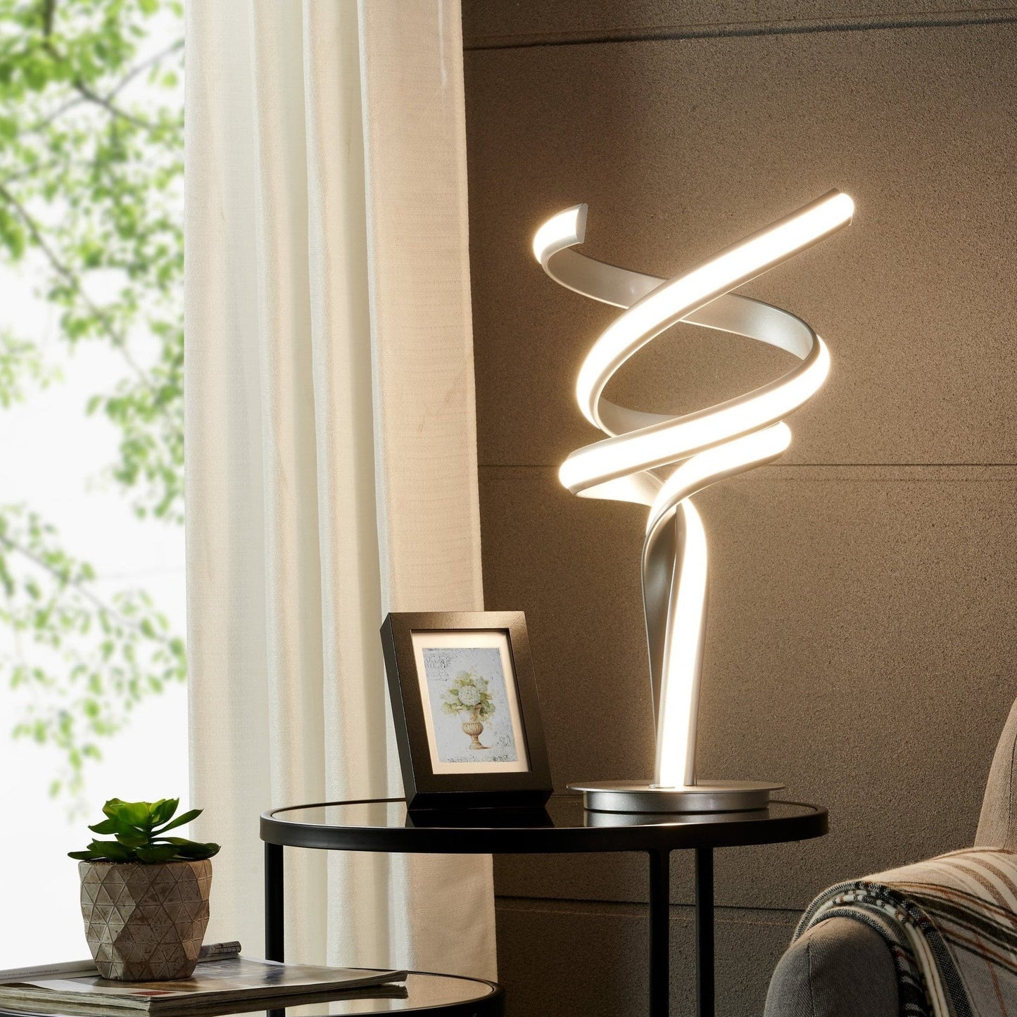 Munich Silver Table Lamp // LED Strip & Touch Dimmer