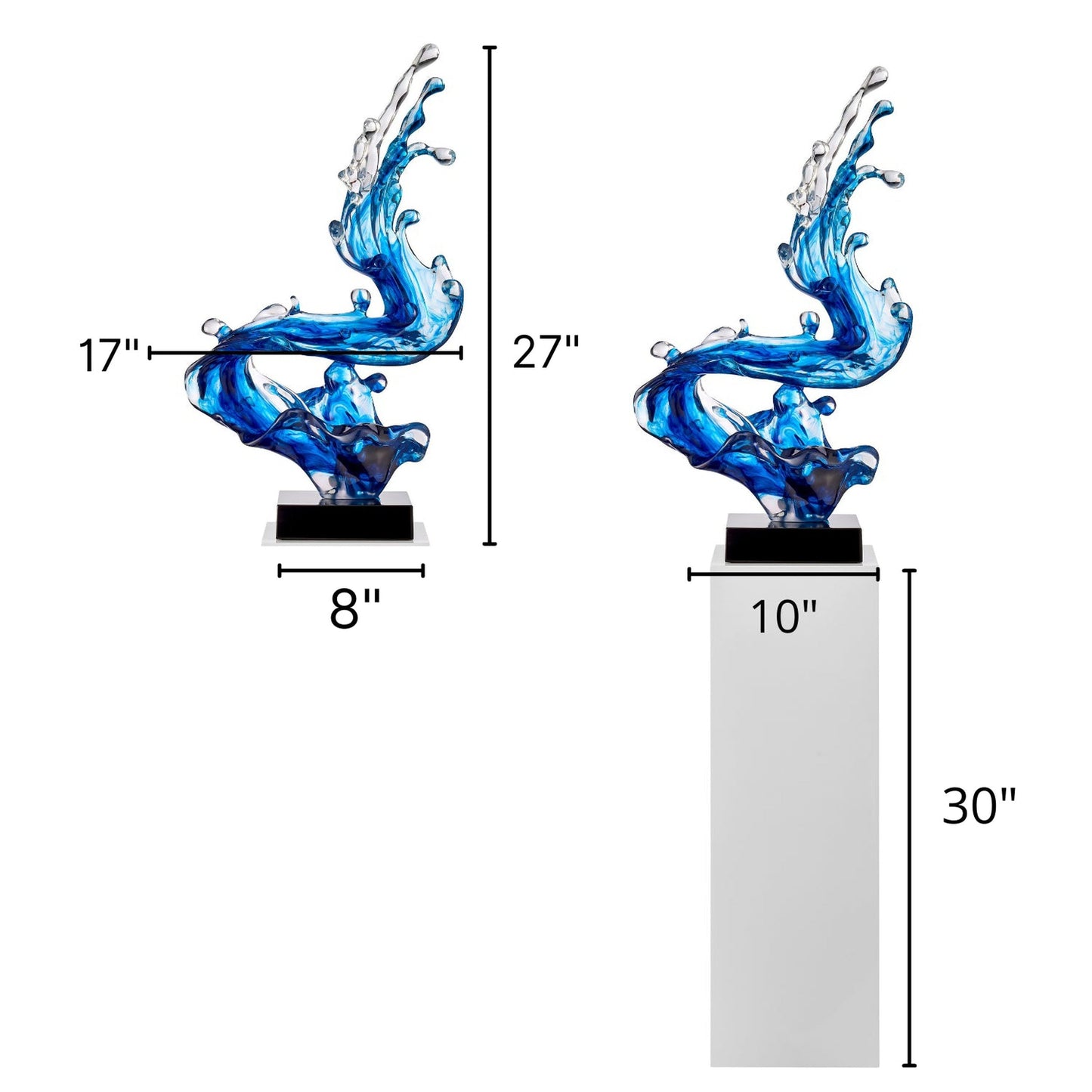 Ocean Blue Cortes Bay Wave Floor Sculpture with White Stand, 57" Tall