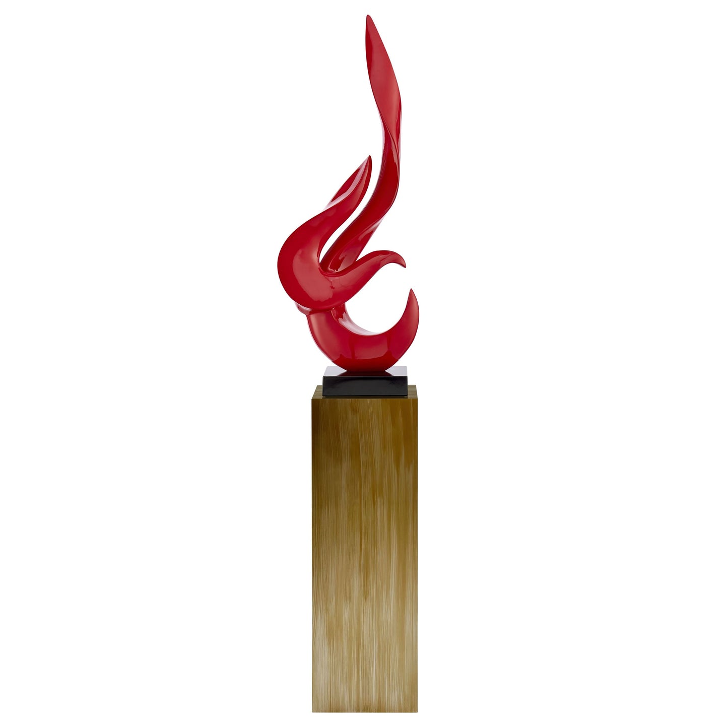 Red Flame Floor Sculpture With Bronze Stand, 65" Tall