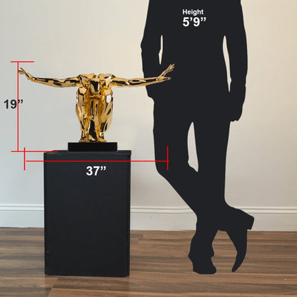 Large Saluting Man Resin Sculpture 37" Wide x 19" Tall // Gold
