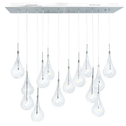 Modern Glass Drops Chandelier // 14 Lights // Rectangular Chrome Canopy