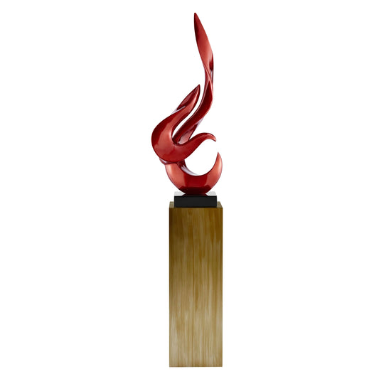 Metallic Red Flame Floor Sculpture With Bronze Stand, 65" Tall