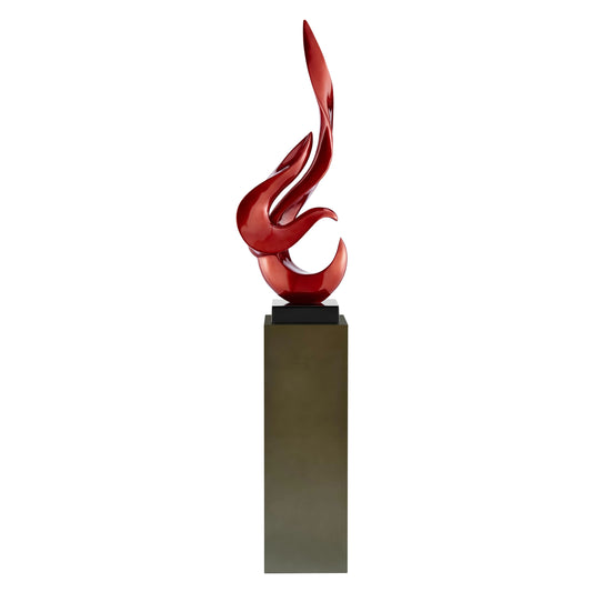 Metallic Red Flame Floor Sculpture With Gray Stand, 65" Tall